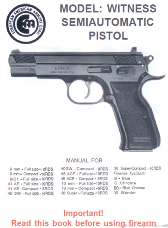 EAA Witness Pistol - All Models - Owners Instruction and Maintenance Manual-img-0