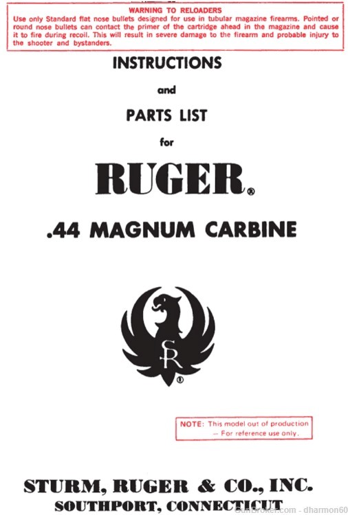 Ruger 44 Magnum Carbine Instruction and Maintenance Manual-img-0
