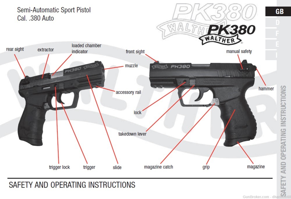 Walther PK380 380 Pistol Owners Instruction and Maintenance Manual-img-0