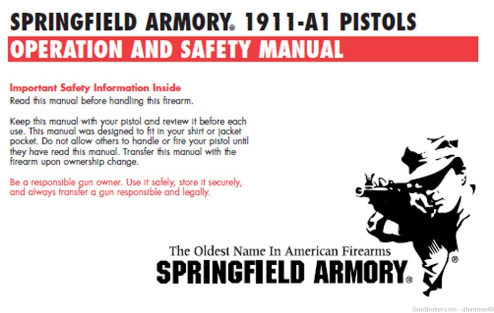Springfield Armory 1911-A1 Pistol Owners Instruction and Maintenance Manual-img-0