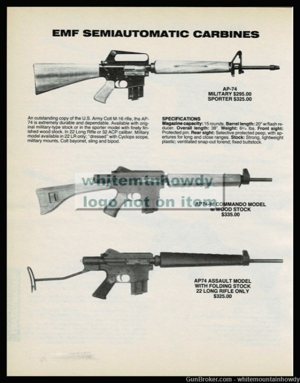 1987 EMF AP-74 Nilitary Sporter AP74-W Commando AP74 Assault Carbine AD-img-0