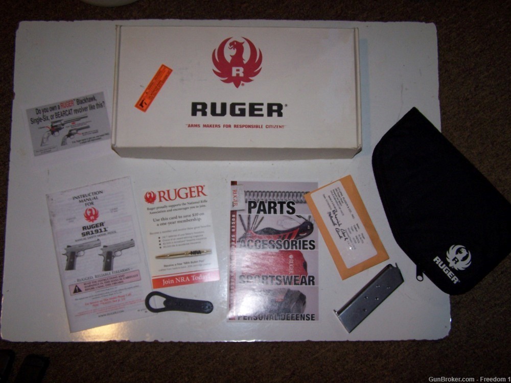 Ruger .45 Auto Box, Manual,SS Magazine & Pouch & Barrel Wrench-img-0
