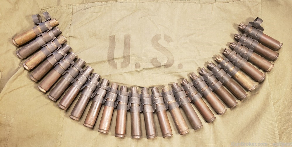 50 Cal BMG Fired Blanks Brass Cases Linked Belt 25pc US Military 1986 WCC-img-1