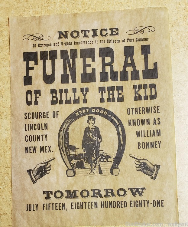 Billy The Kid Reward Poster & Funeral Poster vintage cowboy 30+ years ago -img-2