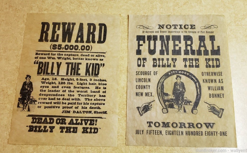 Billy The Kid Reward Poster & Funeral Poster vintage cowboy 30+ years ago -img-0