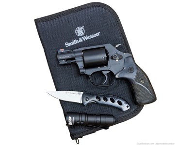 Smith & Wesson Model 360 357 Magnum Revolver EDC Kit with Silver/Black Wood