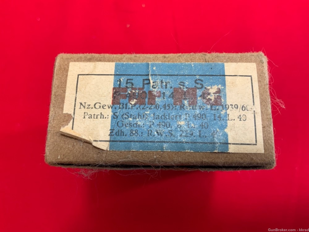 Mint, Original WWII German box of 8MM Machine Gun ammunition-img-0