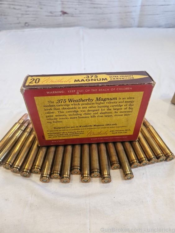 VTG Weatherby 375 Magnum 300 Grain Soft Point Factory Ammo NOS Scarce Rare-img-4