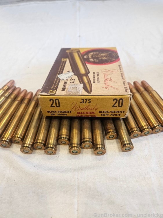 VTG Weatherby 375 Magnum 300 Grain Soft Point Factory Ammo NOS Scarce Rare-img-3