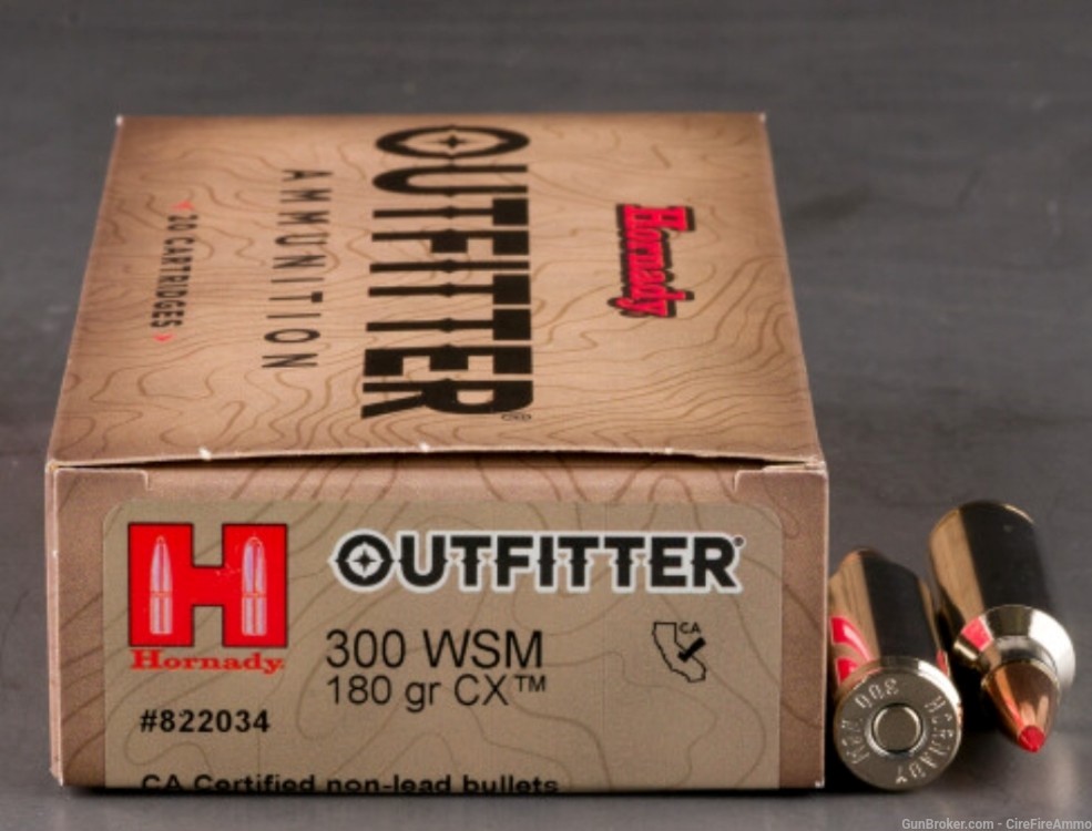 300 WSM hornady outfitters 180 Gr. CX Polymer Tip LeadFree 20 rds no cc fee-img-1