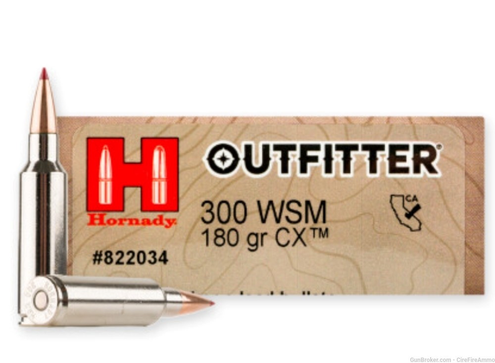 300 WSM hornady outfitters 180 Gr. CX Polymer Tip LeadFree 20 rds no cc fee-img-0