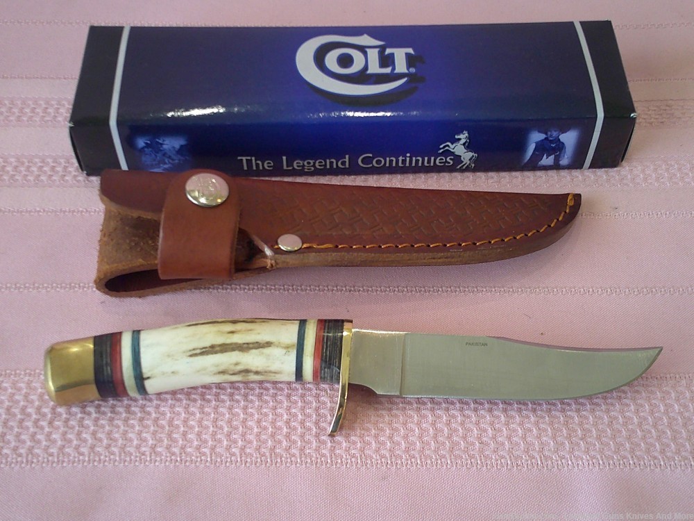 Rare & Elegant Fixed Blade Genuine Stag Handle Leather Sheath Skinner Knife-img-8