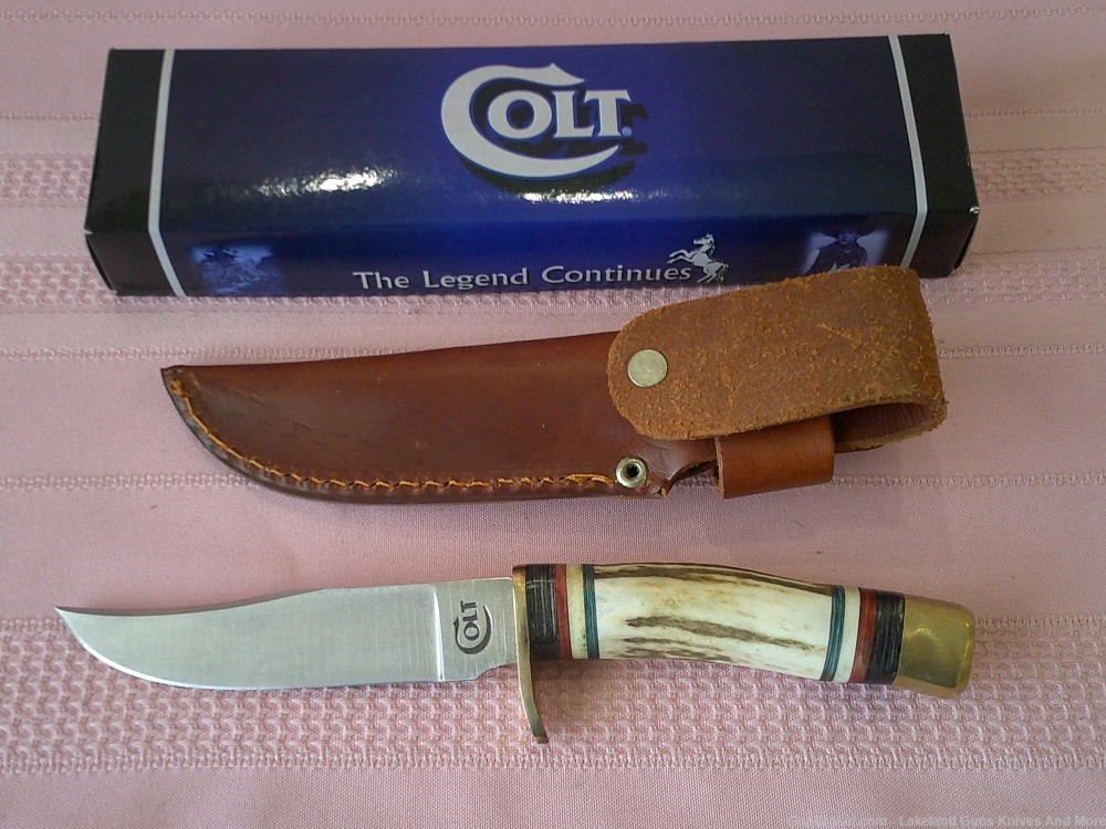 Rare & Elegant Fixed Blade Genuine Stag Handle Leather Sheath Skinner Knife-img-6