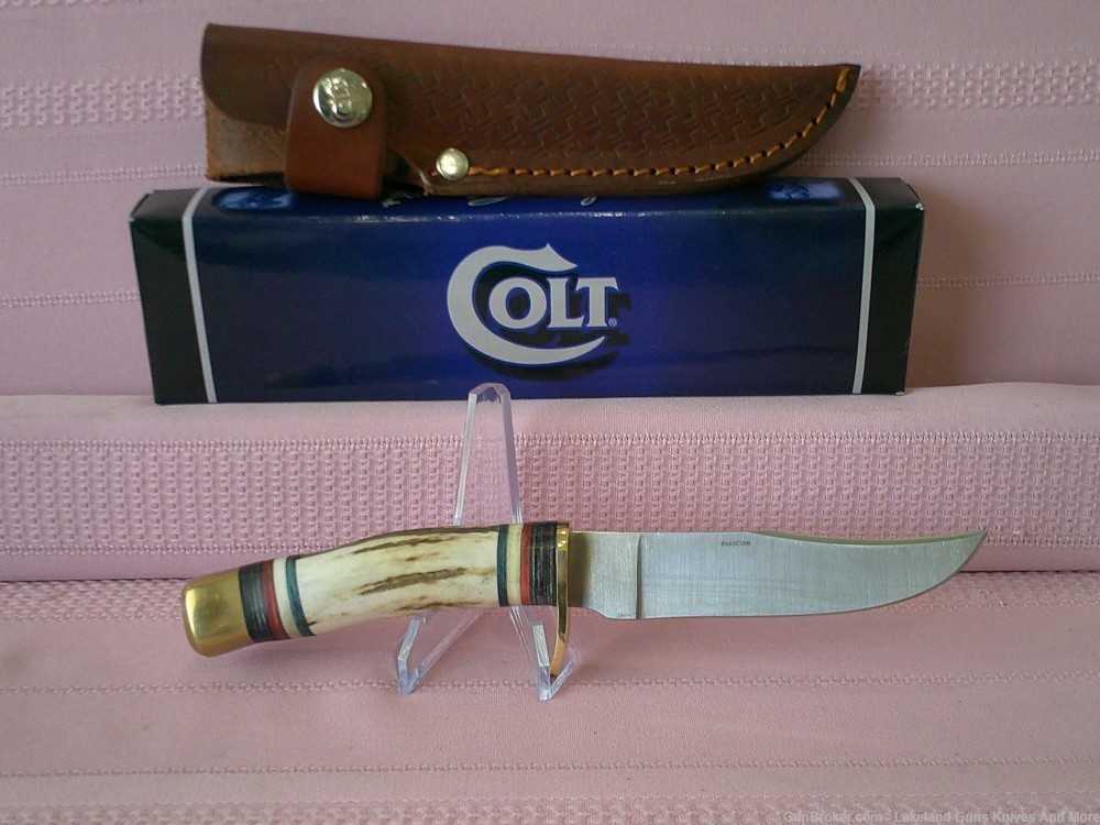 Rare & Elegant Fixed Blade Genuine Stag Handle Leather Sheath Skinner Knife-img-2