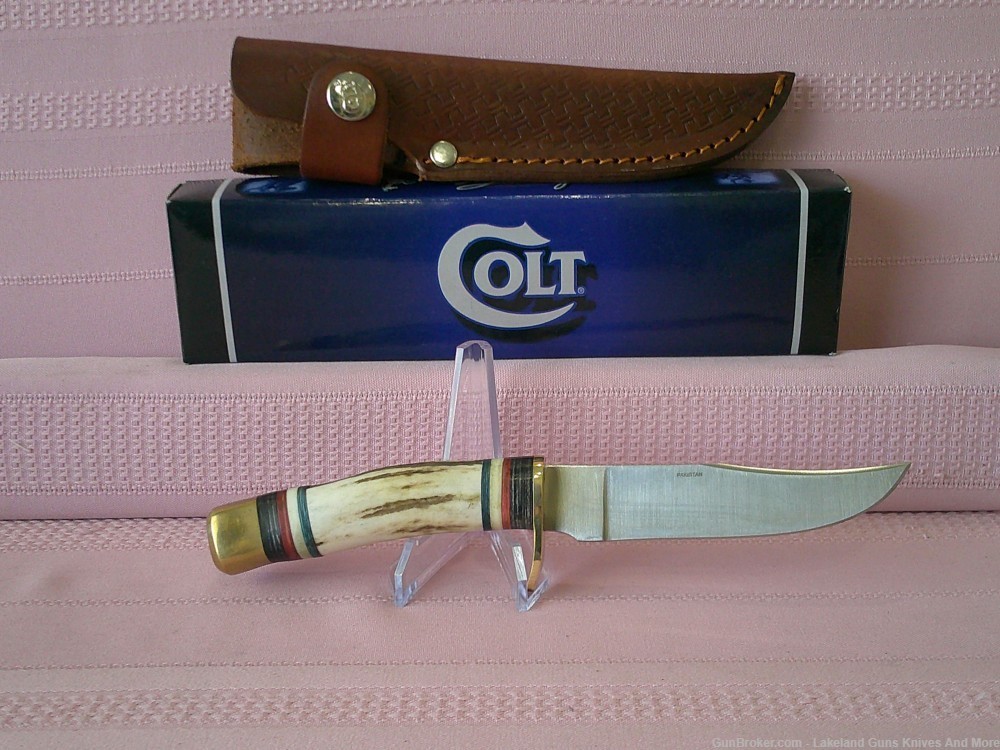 Rare & Elegant Fixed Blade Genuine Stag Handle Leather Sheath Skinner Knife-img-3