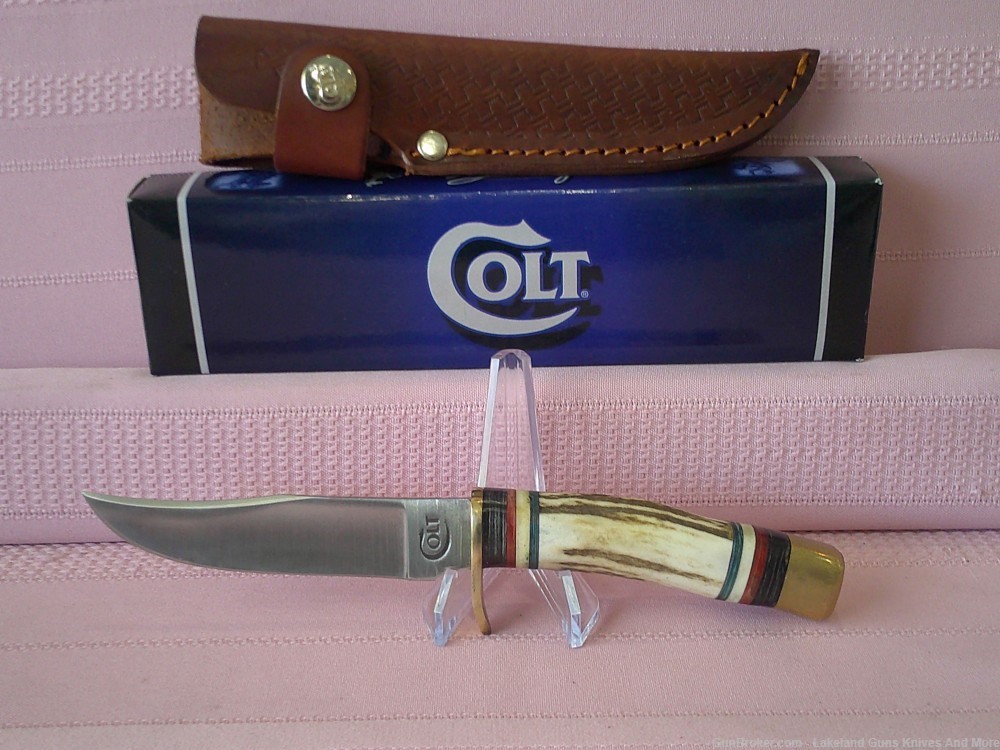 Rare & Elegant Fixed Blade Genuine Stag Handle Leather Sheath Skinner Knife-img-4