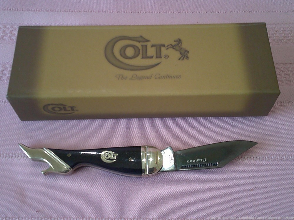 NIB Rare & Beautiful Colt Lady Black Bone Handle Titanium Leg Knife!-img-9