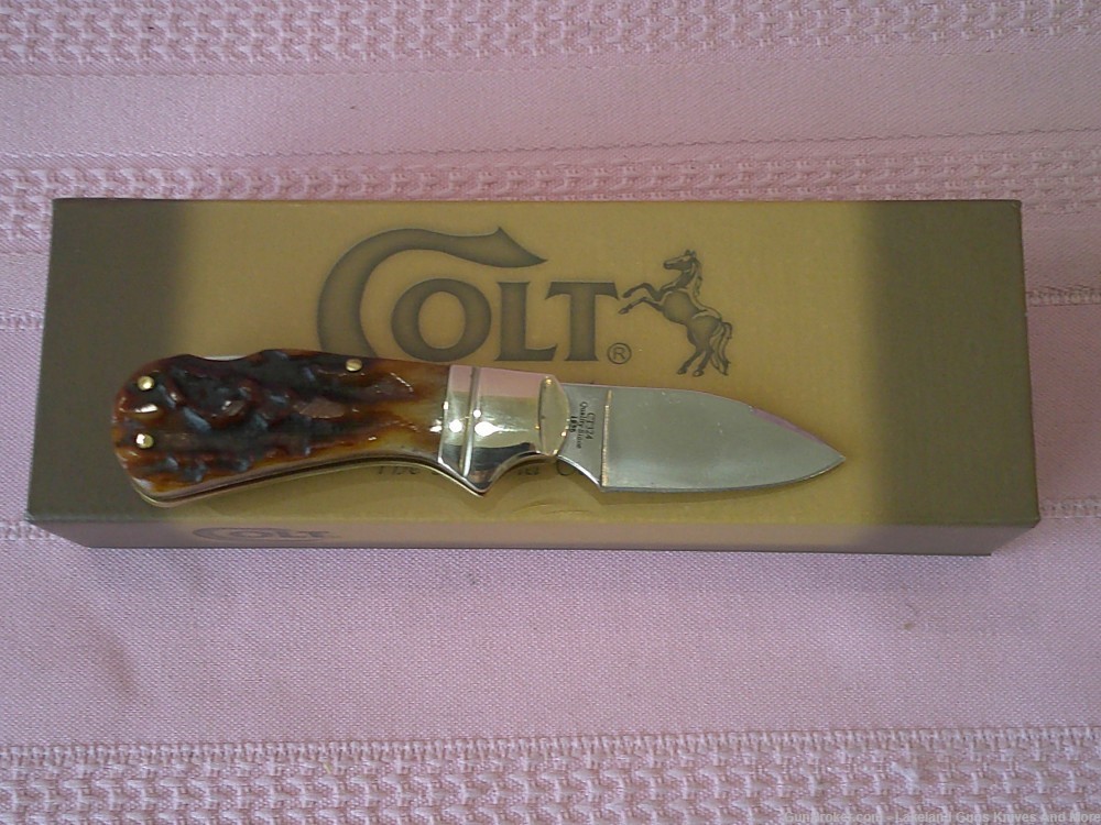 NIB Rare Colt Canoe Stag Bone Handle Lockback Pocket Knife!-img-3