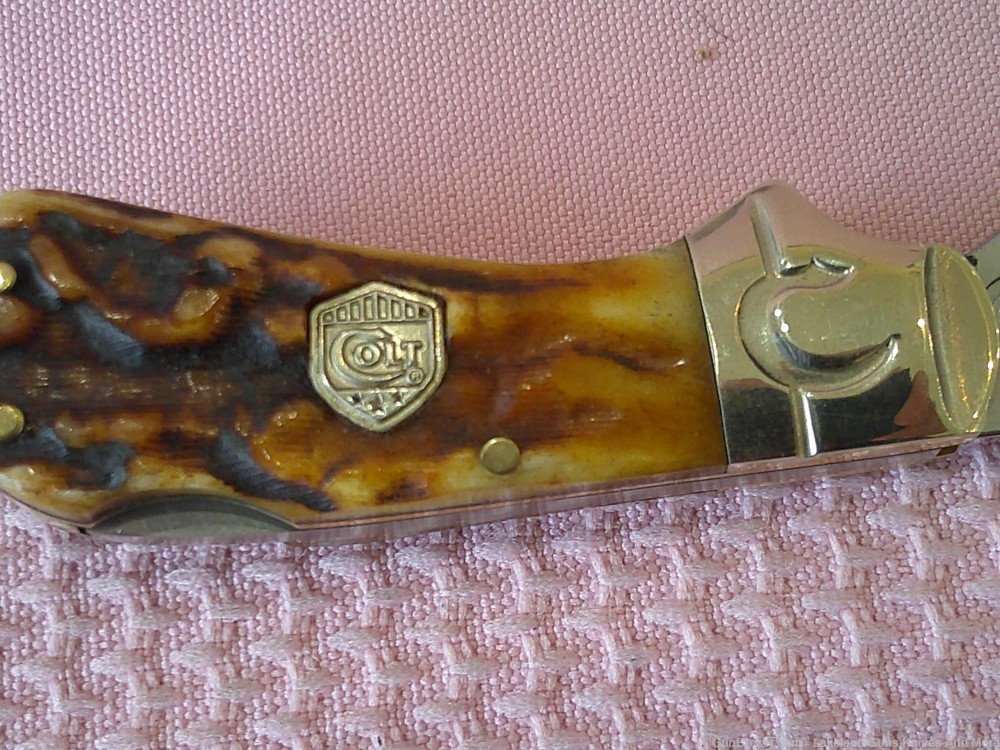 NIB Rare Colt Canoe Stag Bone Handle Lockback Pocket Knife!-img-9