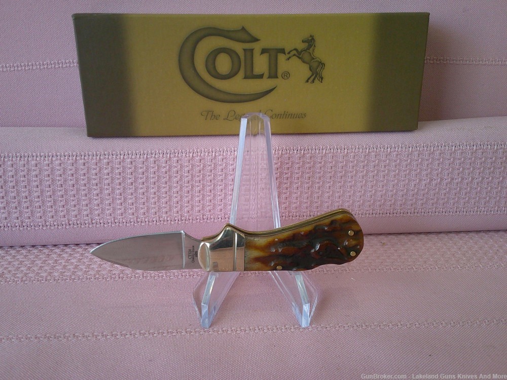 NIB Rare Colt Canoe Stag Bone Handle Lockback Pocket Knife!-img-7