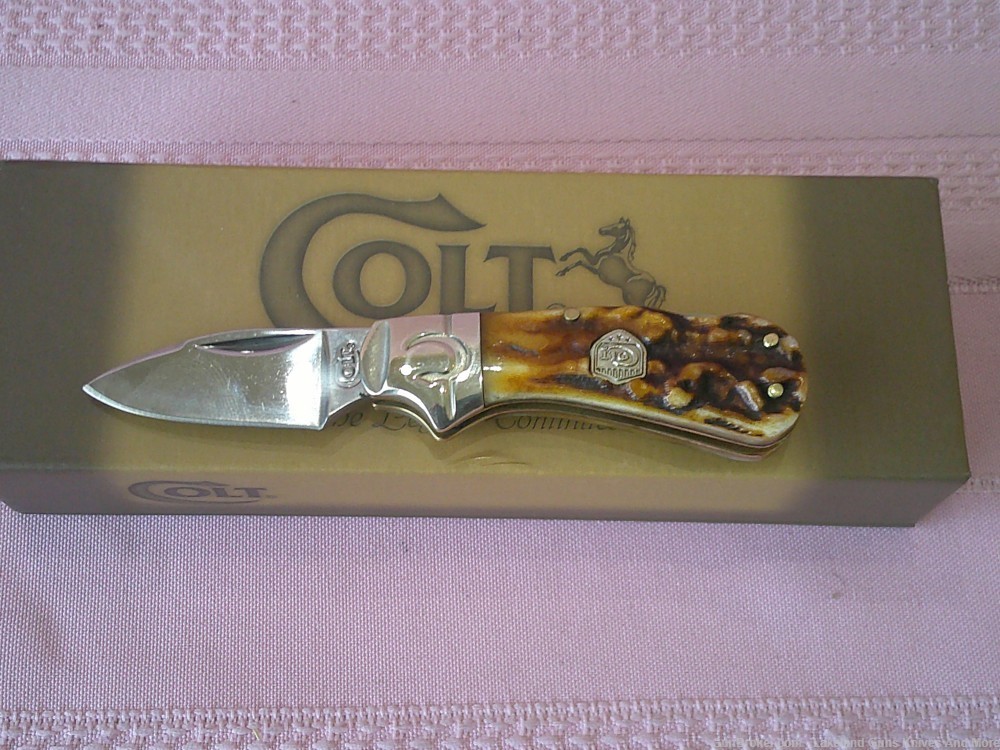NIB Rare Colt Canoe Stag Bone Handle Lockback Pocket Knife!-img-1