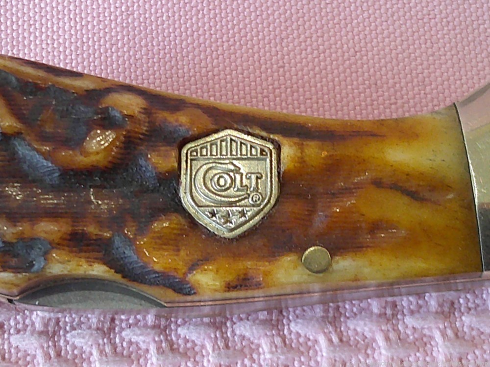 NIB Rare Colt Canoe Stag Bone Handle Lockback Pocket Knife!-img-10