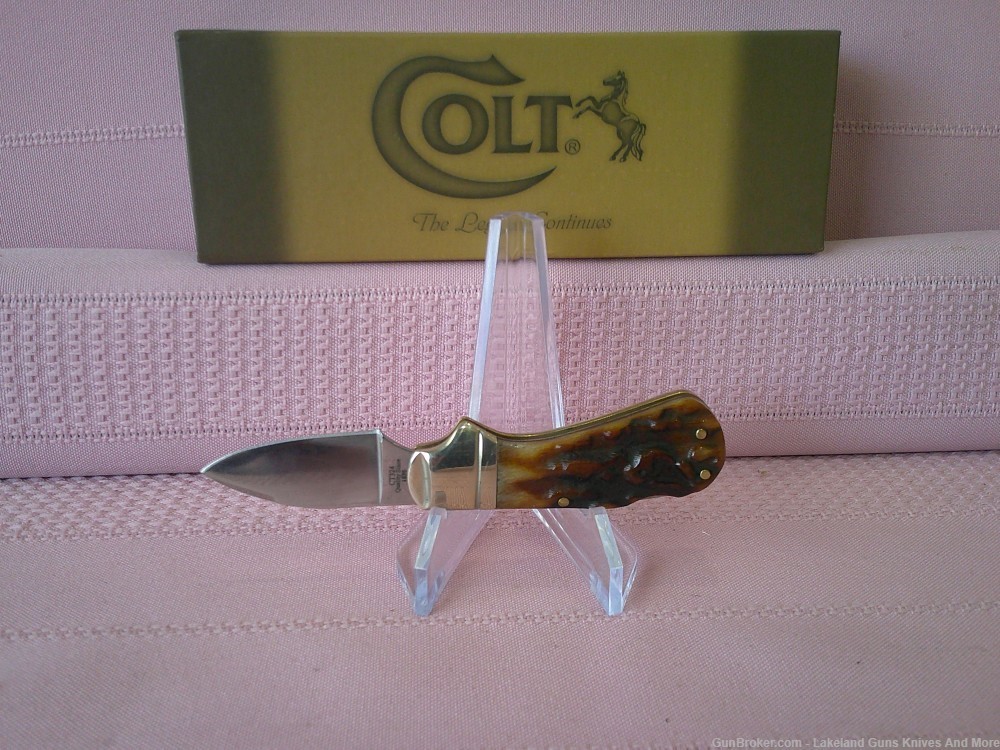 NIB Rare Colt Canoe Stag Bone Handle Lockback Pocket Knife!-img-8