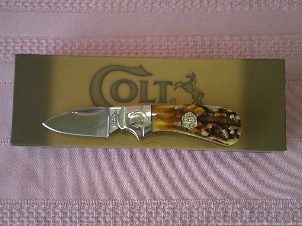 NIB Rare Colt Canoe Stag Bone Handle Lockback Pocket Knife!-img-2