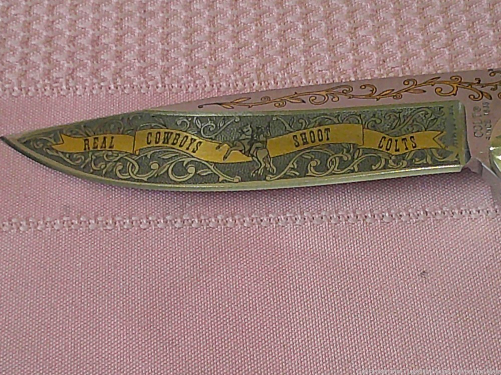 Rare "Real Cowboys Shoot Colt" Stag Handle Gold Etch Hunter Knife #490/1200-img-47