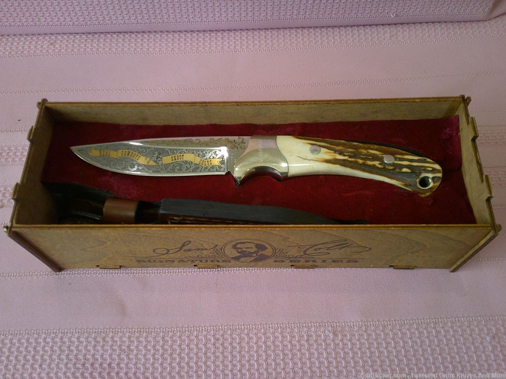 Rare "Real Cowboys Shoot Colt" Stag Handle Gold Etch Hunter Knife #490/1200-img-16