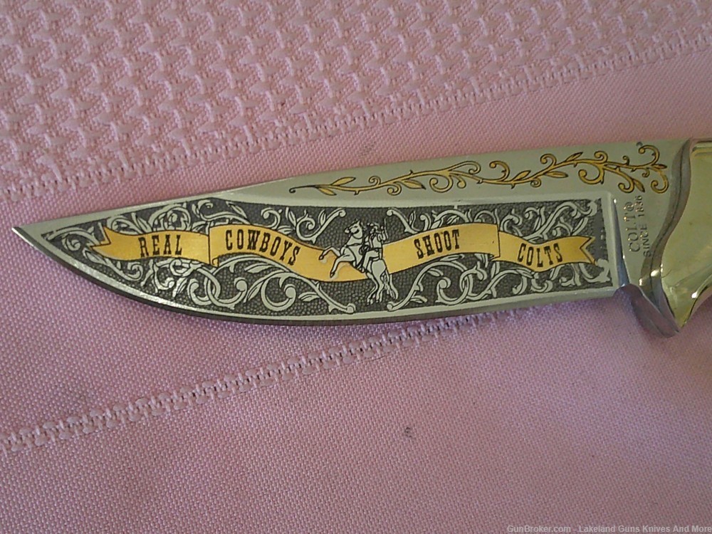Rare "Real Cowboys Shoot Colt" Stag Handle Gold Etch Hunter Knife #490/1200-img-55