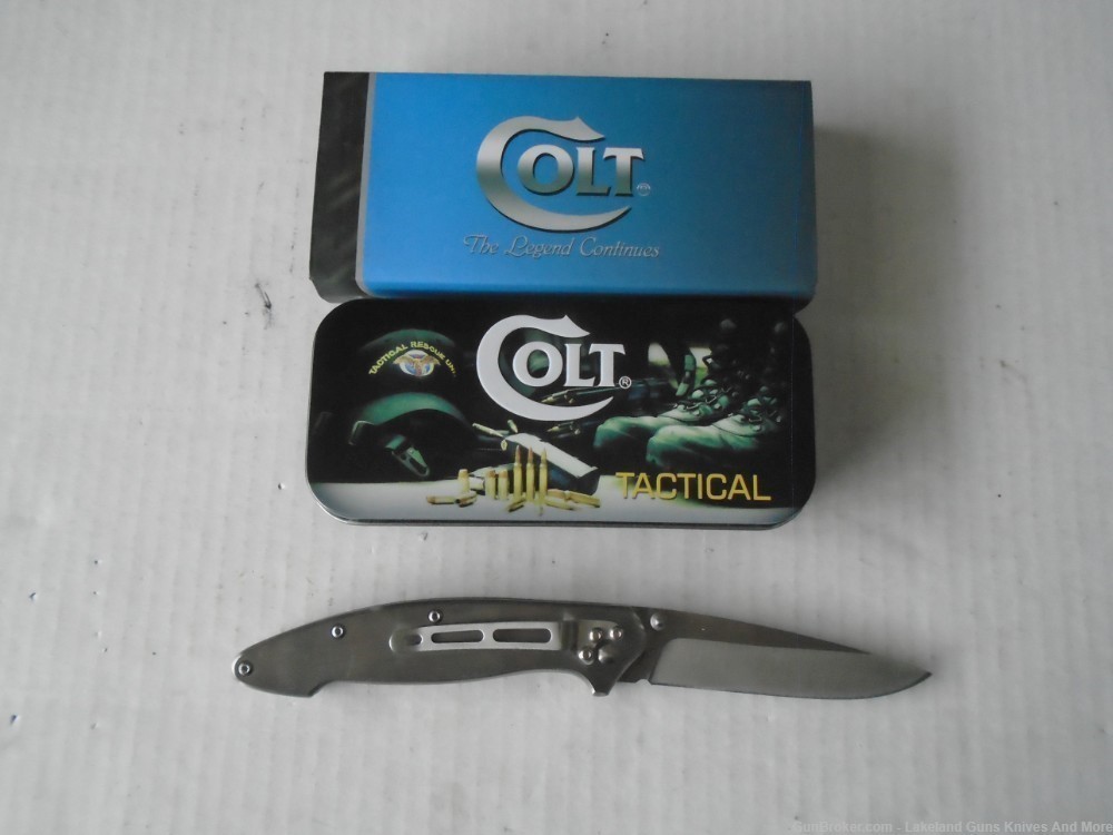 NIB COLT Push Button Solid Stainless Steel Framelock Knife!-img-3