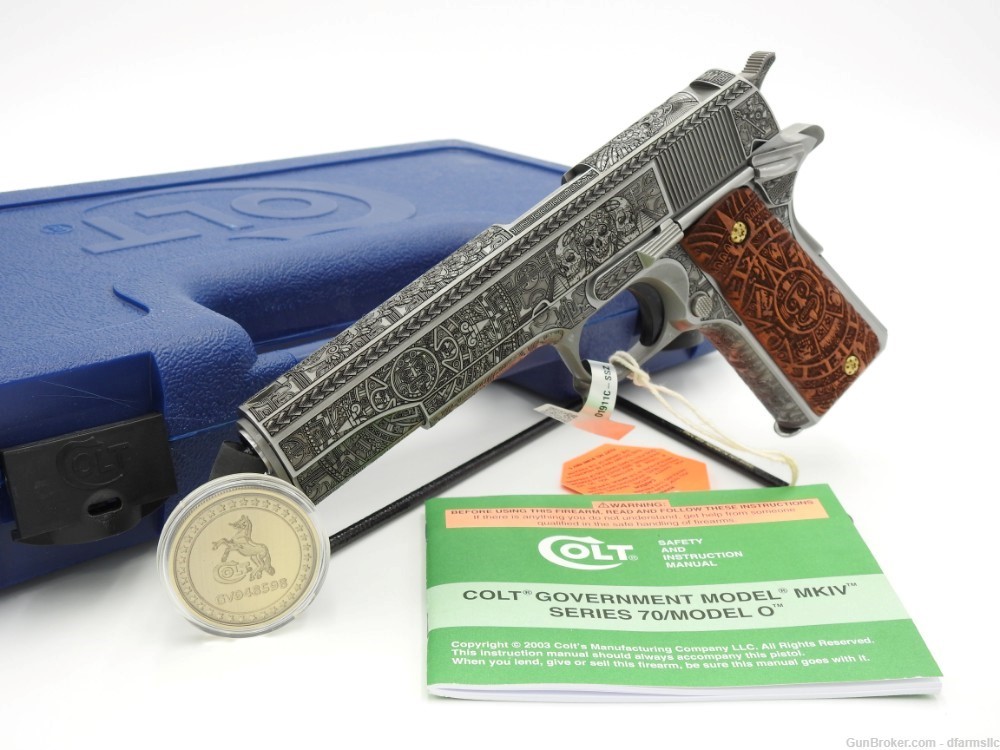 Custom Engraved Aztec Empire Colt MK IV Series 70 Gov't Model 1911 45 ACP-img-0
