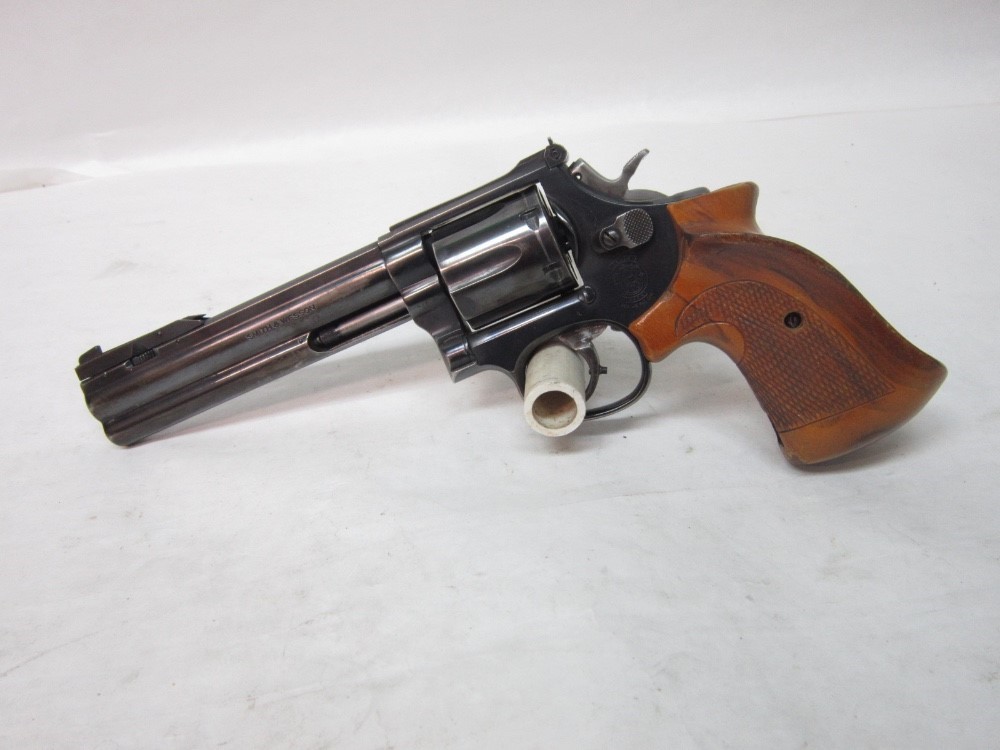 Smith & Wesson Model 586 w/ 6" Barrel, Four Position Front Sight, Good Cond-img-7