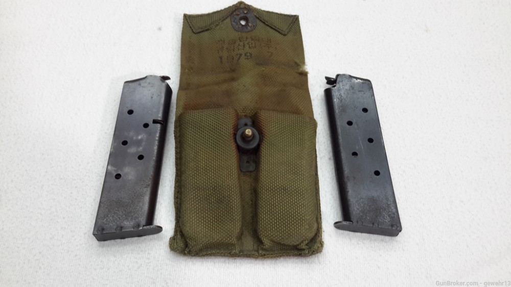 Vintage Korean Military 1911 45acp Magazines and Canvas Pouch, 1979-img-0