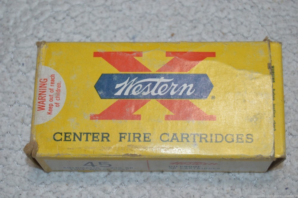 VINTAGE Collectable Western 45 ACP Ball IN BOX Crimped Bullet-img-0