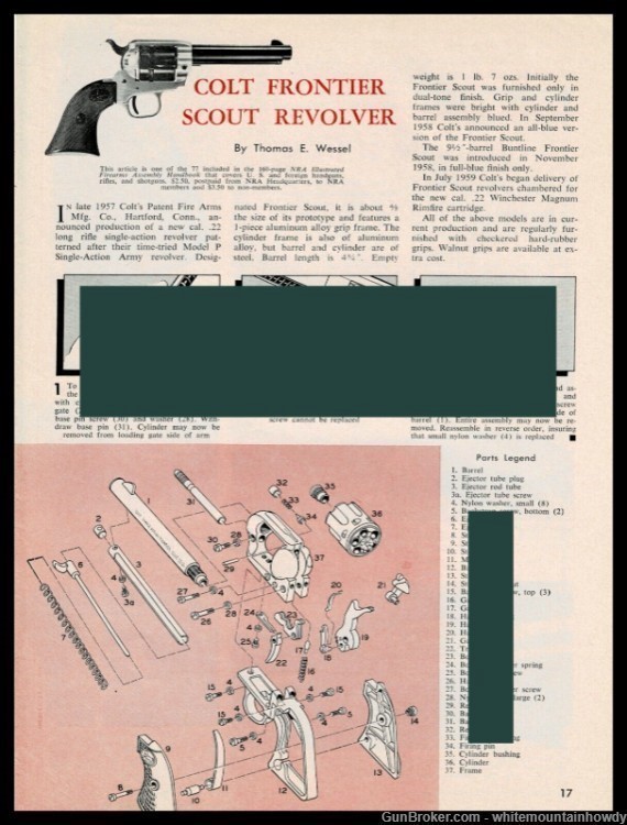 1961 COLT Frontier Scout Revolver Parts List Disassembly Assembly Article-img-0