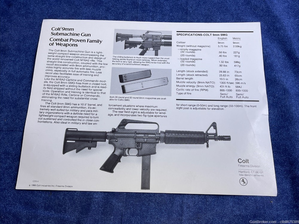 Colt 9mm SMG 1988 Brochure-img-1