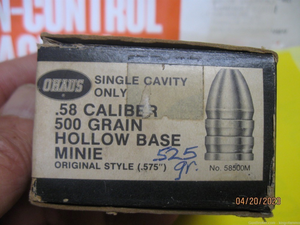 Ohaus Bullet 58 Cal New Mould 525 gr Minie Ball 58500M ; mold handles avail-img-1