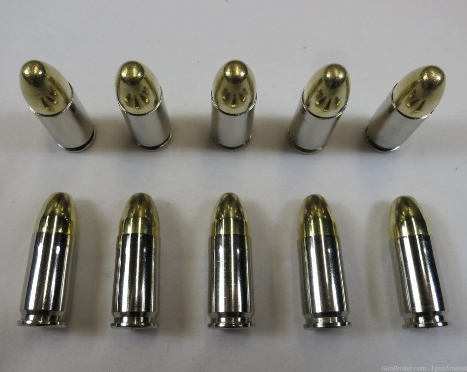 9mm Luger Nickel Snap caps / Dummy Training Rounds - Real Weight -Set of 10-img-0
