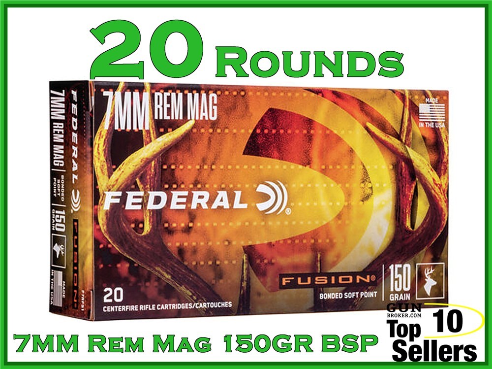 Federal Fusion 7MM Rem Mag Bonded Soft Point F7RFS1 150 GR Ammo-img-0