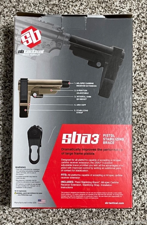 SBA3 SB Tactical AR Pistol Brace w/ Adjustable Buffer Tube SBA3-01-SB NEW-img-2