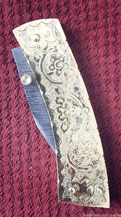 Damascus ENGRAVED FOLDING KNIFE -img-4