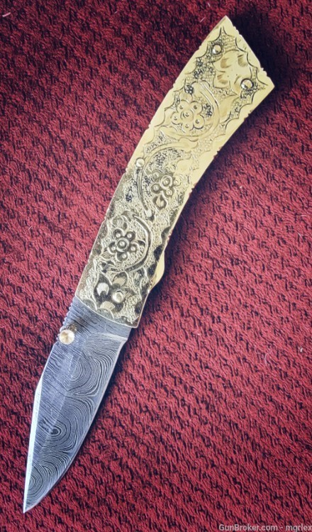 Damascus ENGRAVED FOLDING KNIFE -img-2