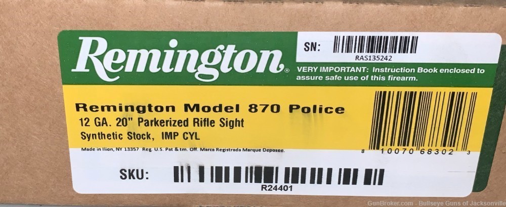 Remington 870 Police 12ga. 20" Parkerized Rifle Sight-img-6