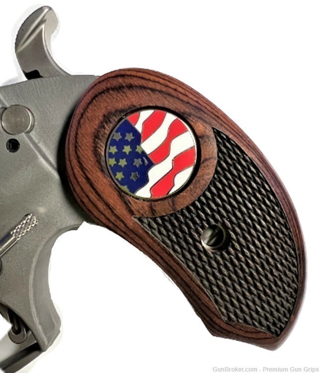 Fits Bond Arms Derringer Grips Rosewood USA Flag Medallion Grips XL-img-5