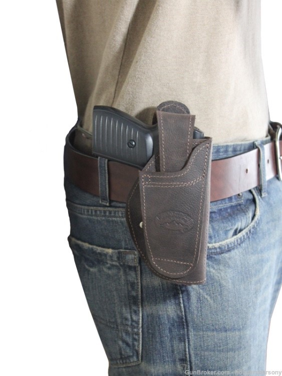 Barsony Brown Leather 360Carry Holster for Kimber Micro 9mm, Colt Mustang-img-1