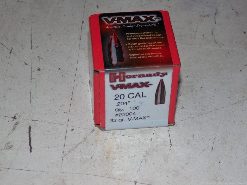 Hornady VMax Bullets #22004 - 20 Cal 32 Gr .204 - Box of 100-img-0