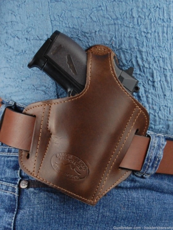 Barsony Brown Leather Pancake Holster Kel-Tec 32 P3AT, Ruger LCP 380 right-img-2