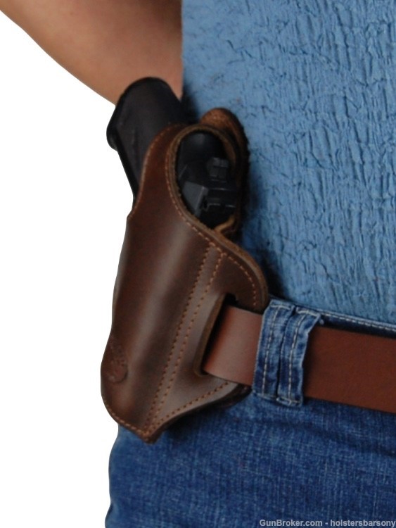 Barsony Brown Leather Pancake Holster Kel-Tec 32 P3AT, Ruger LCP 380 right-img-3